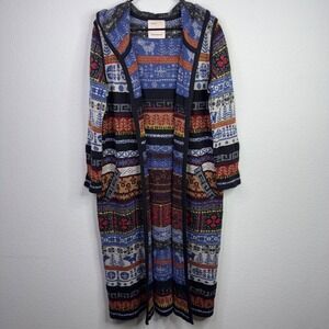 Aldo Martins Barcelona Hooded Duster Cardigan L Artsy Fair Isle Boho Maximalist‎